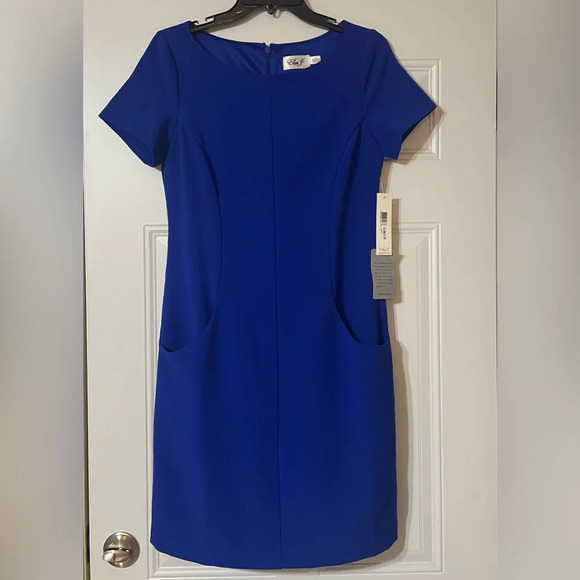 Eliza J Cobalt Blue Office Business Casual Dress With Pockets Size 6 - Picture 2 of 9
